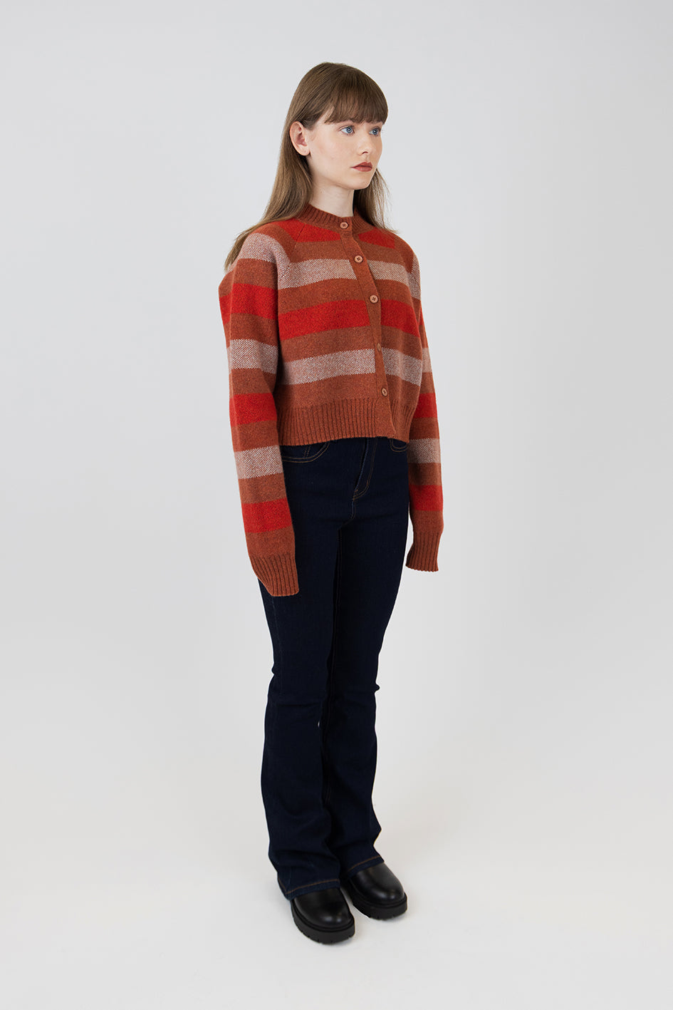 STRIPED CROPPED CARDIGAN - RUST