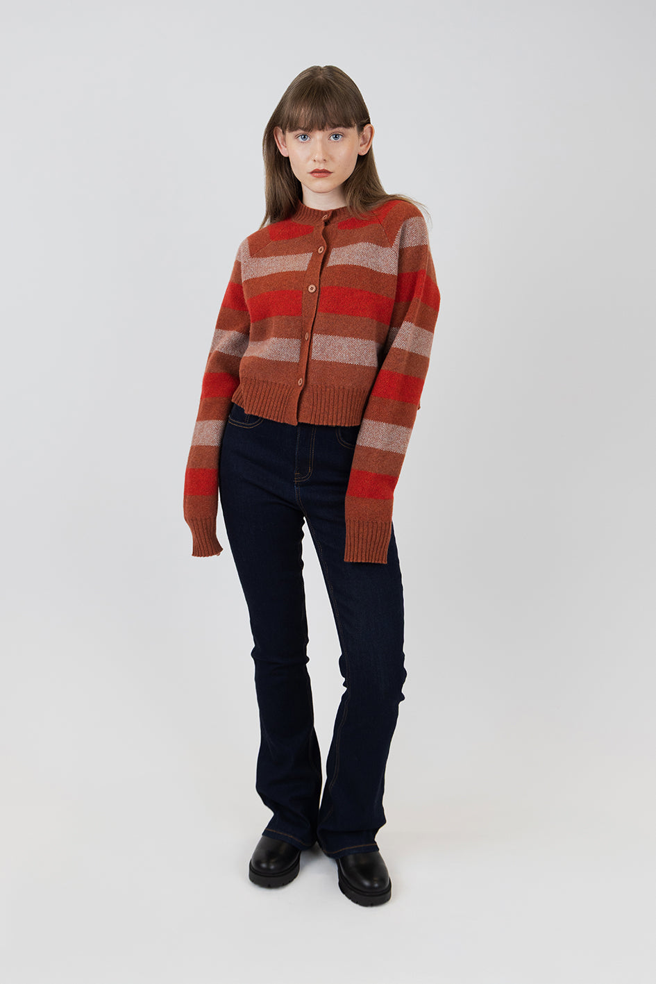 STRIPED CROPPED CARDIGAN - RUST