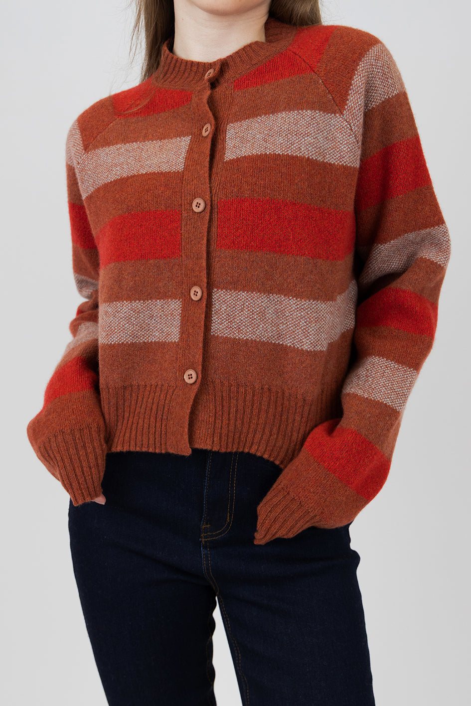 STRIPED CROPPED CARDIGAN - RUST