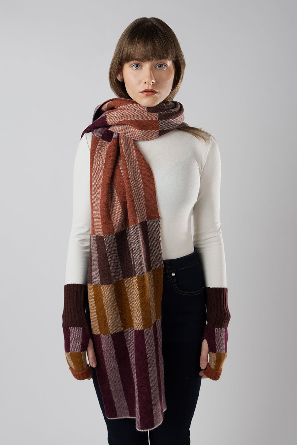 CHEQUER WIDE SCARF - PLUM