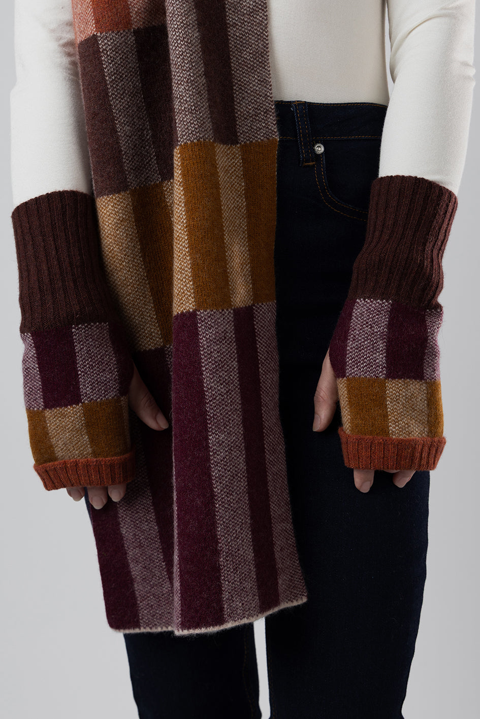 CHEQUER WIDE SCARF - PLUM