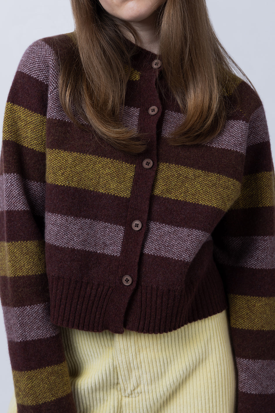 STRIPED CROPPED CARDIGAN - CHOCOLATE