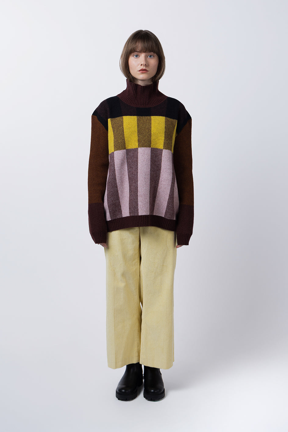 CHEQUER JUMPER - CHOCOLATE