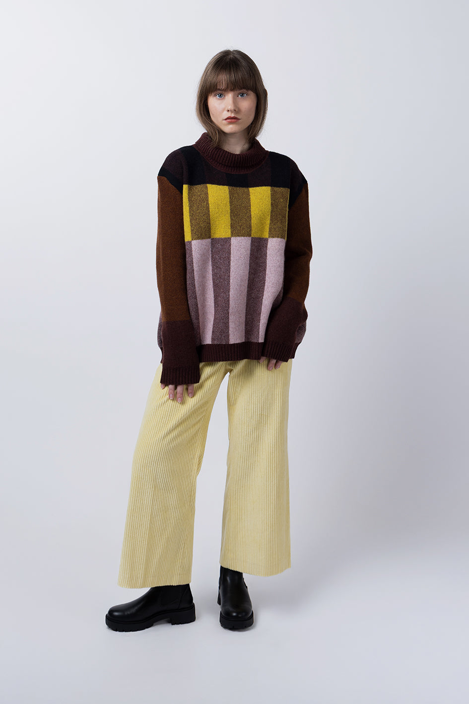 CHEQUER JUMPER - CHOCOLATE