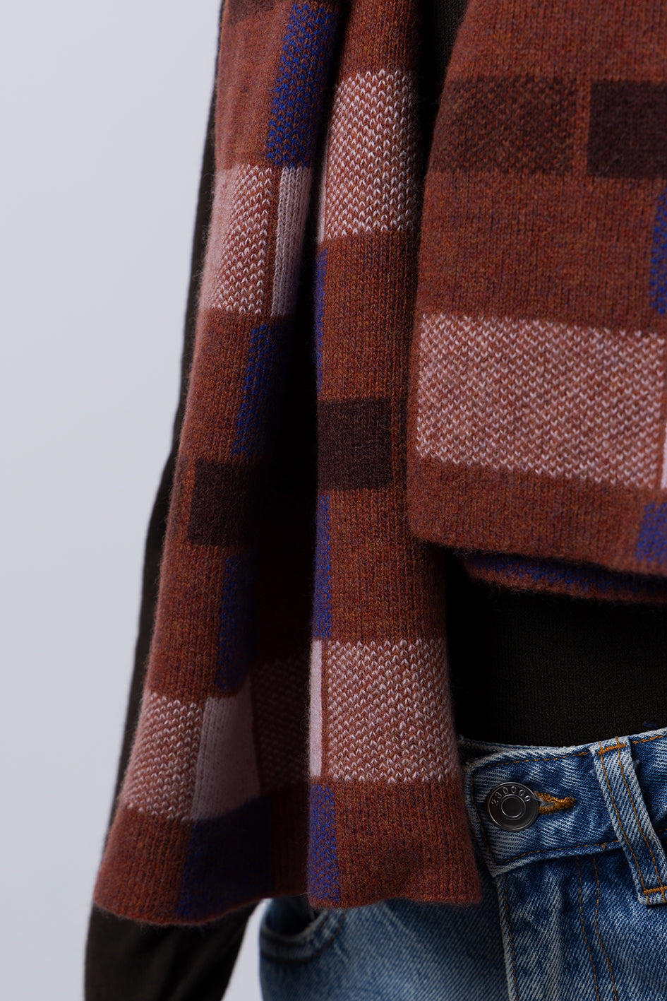'BLOCK PRINT' TARTAN WIDE SCARF - RUST