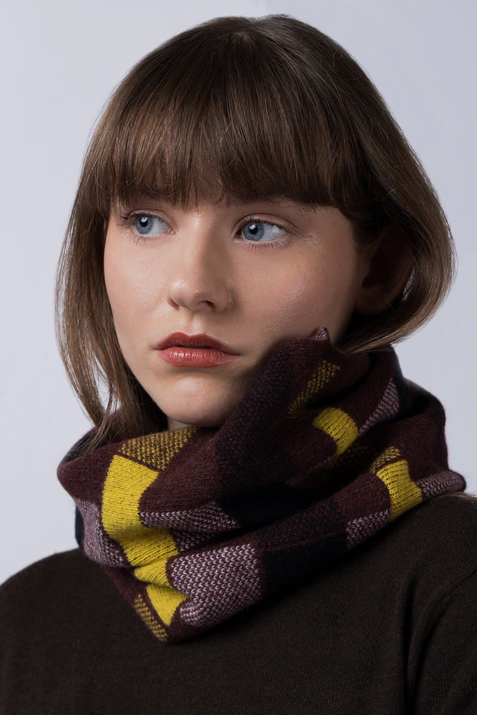'BLOCK PRINT' TARTAN SNOOD - CHOCOLATE