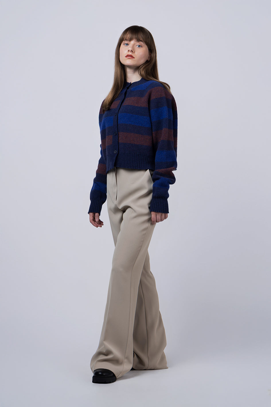PREORDER - STRIPED CROPPED CARDIGAN - NAVY