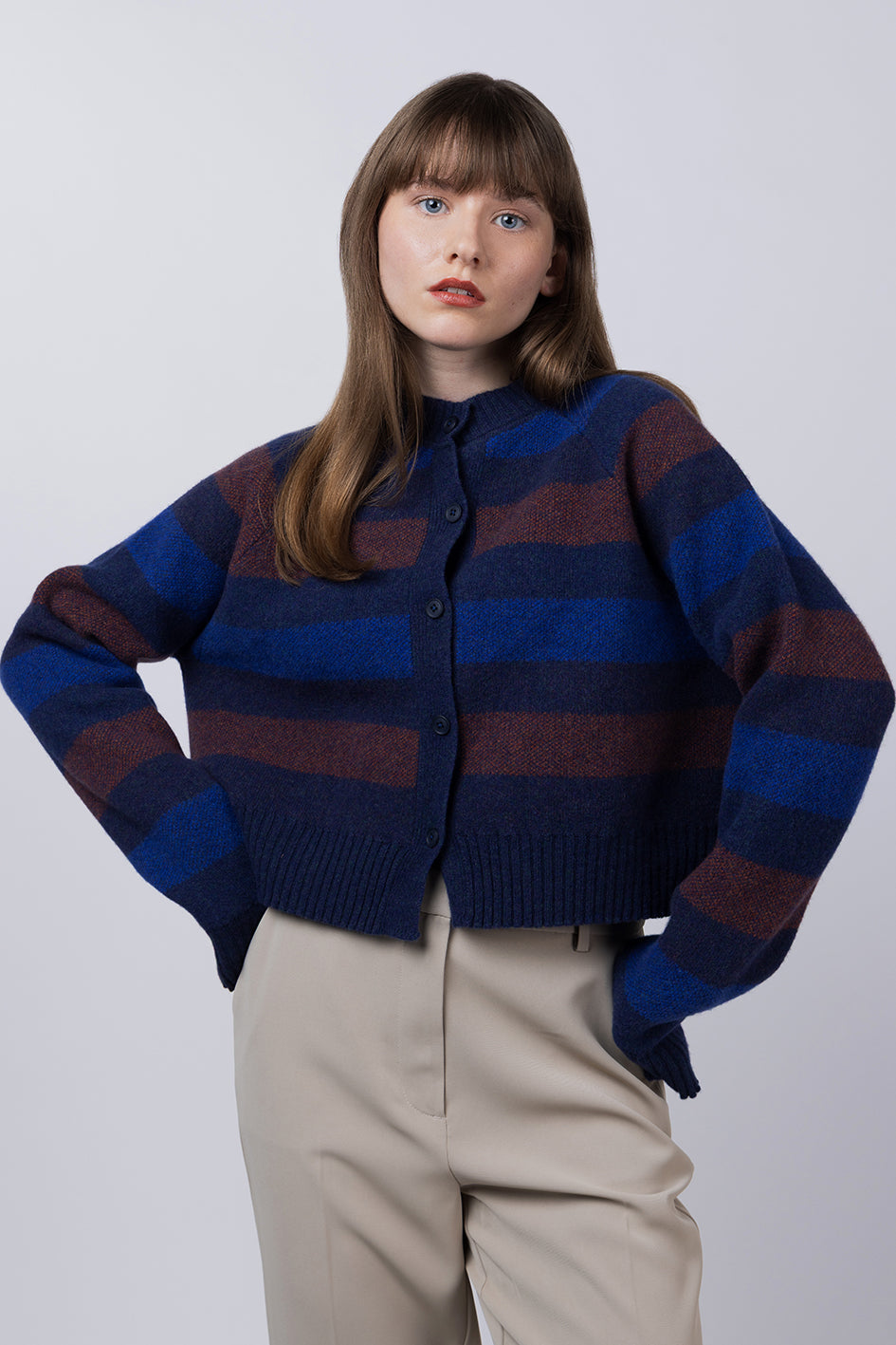 PREORDER - STRIPED CROPPED CARDIGAN - NAVY
