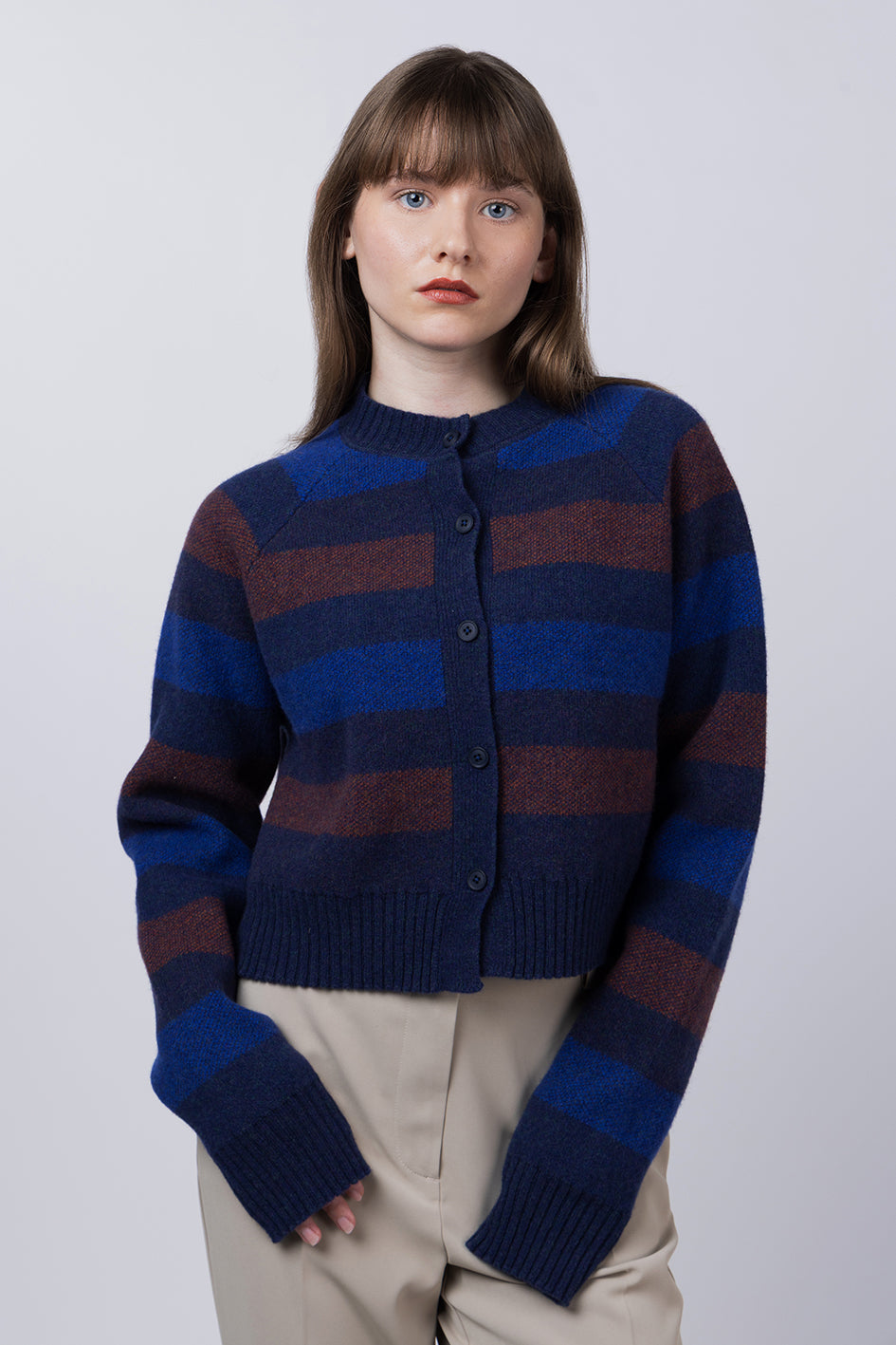 PREORDER - STRIPED CROPPED CARDIGAN - NAVY