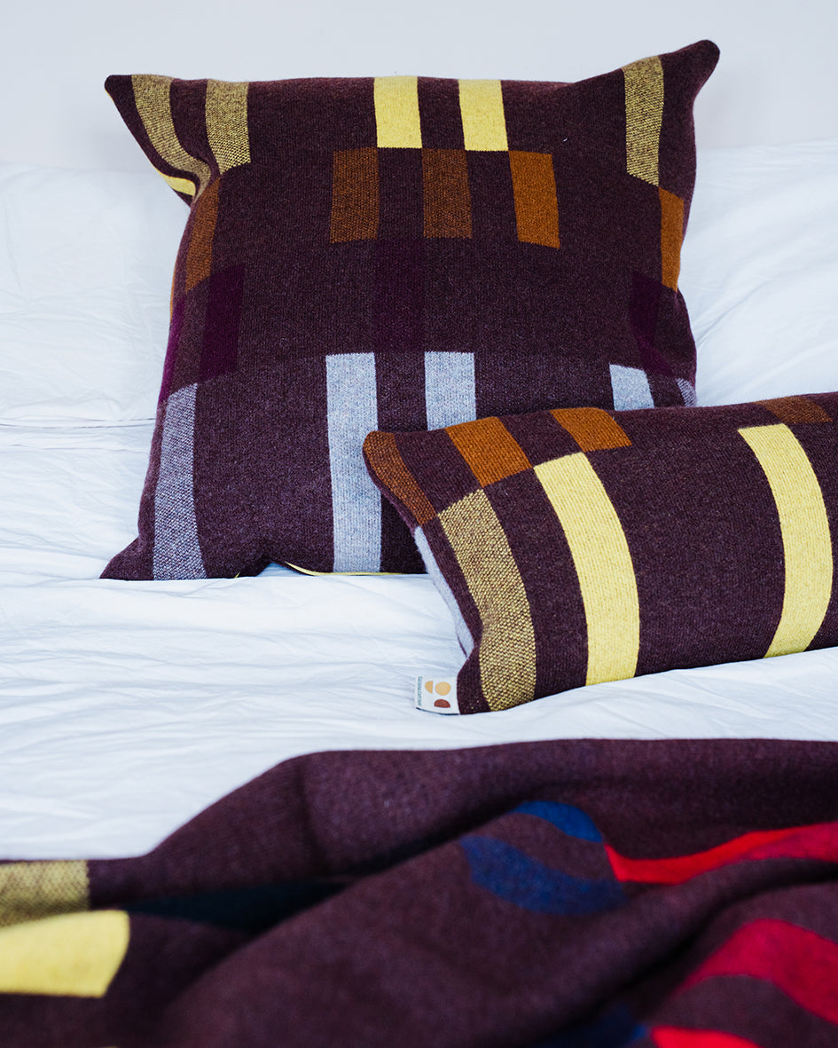 ALBERS BOLSTER CUSHION - CHOCOLATE / YELLOW / CUMIN / MARBLE / PLUM