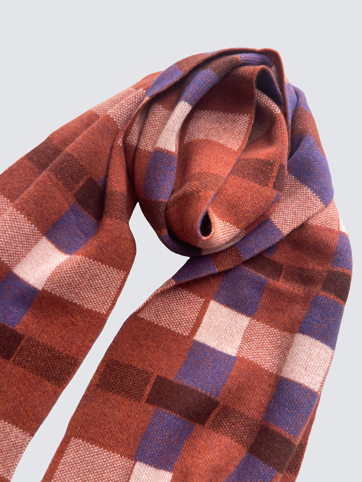'BLOCK PRINT' TARTAN WIDE SCARF - RUST