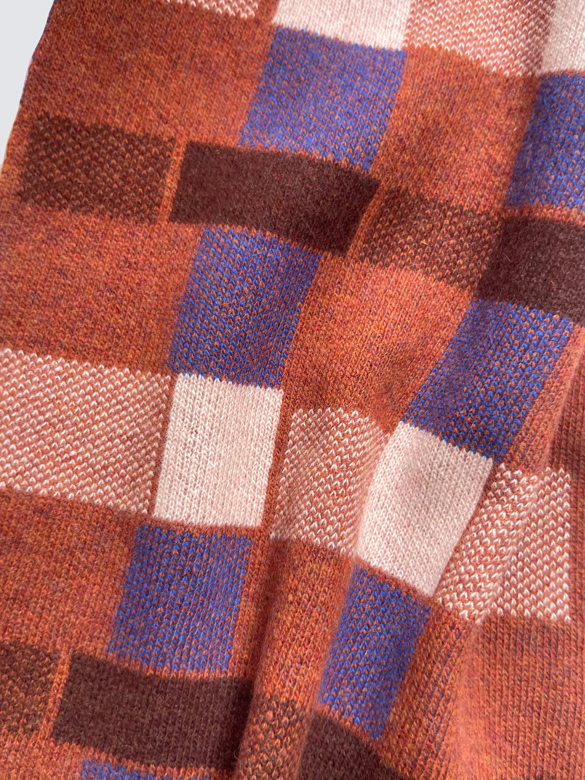 'BLOCK PRINT' TARTAN WIDE SCARF - RUST