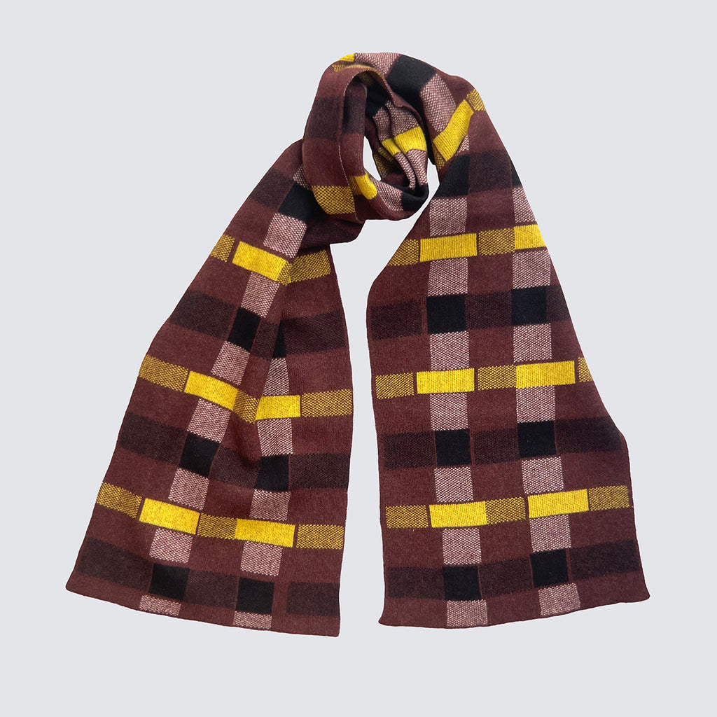 'BLOCK PRINT' TARTAN WIDE SCARF - CHOCOLATE