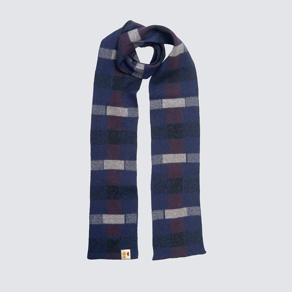 'BLOCK PRINT' TARTAN NARROW SCARF - NAVY