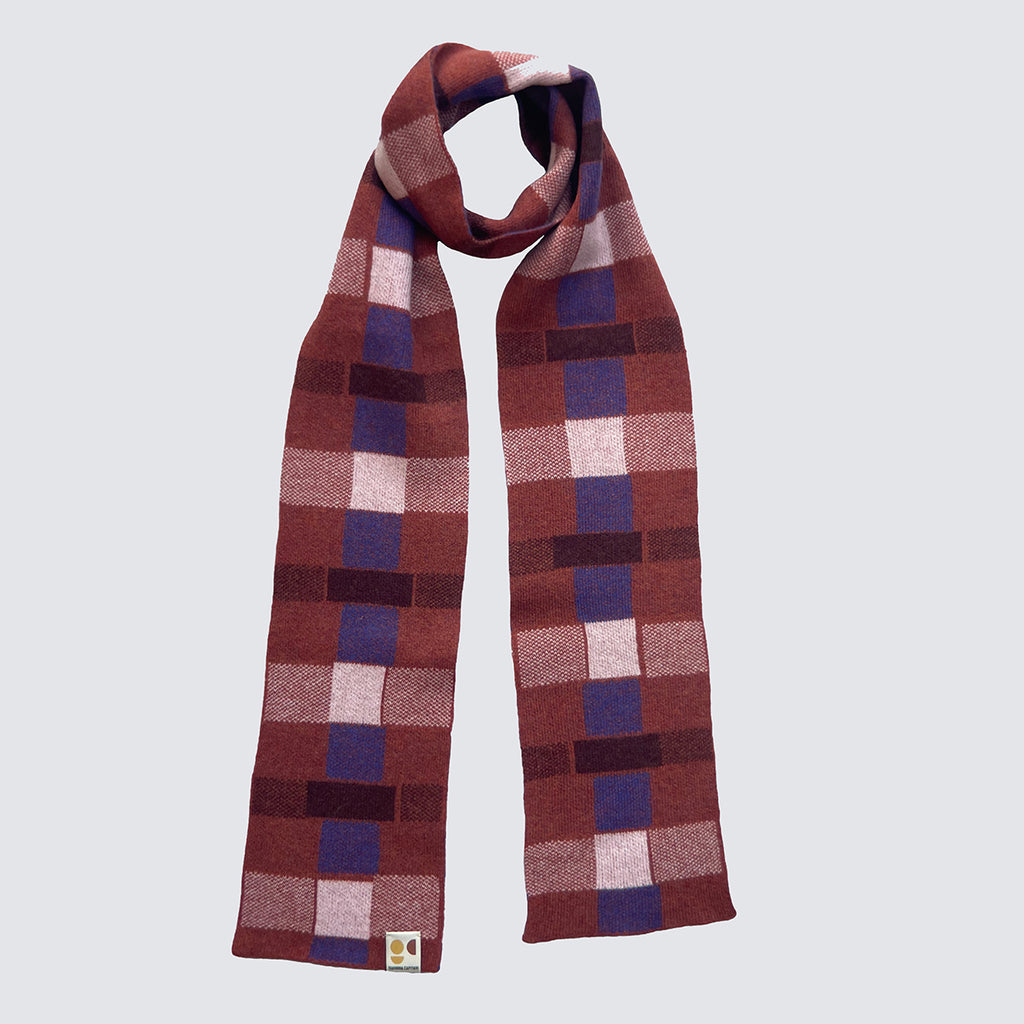 'BLOCK PRINT' TARTAN NARROW SCARF - RUST