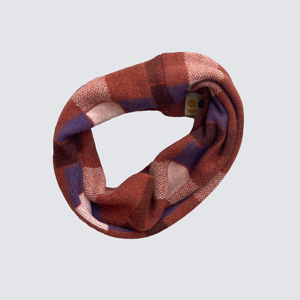 'BLOCK PRINT' TARTAN SNOOD - RUST