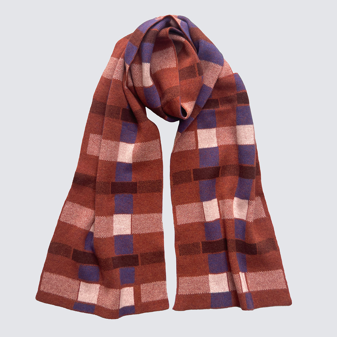 'BLOCK PRINT' TARTAN WIDE SCARF - RUST
