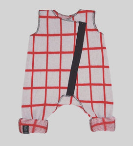 GRID BABY ROMPER IN GREY AND RED