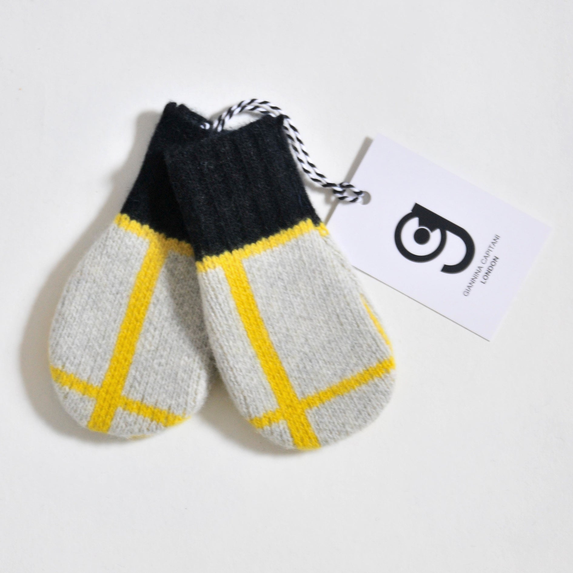 GRID BABY MITTEN IN GREY AND YELLOW