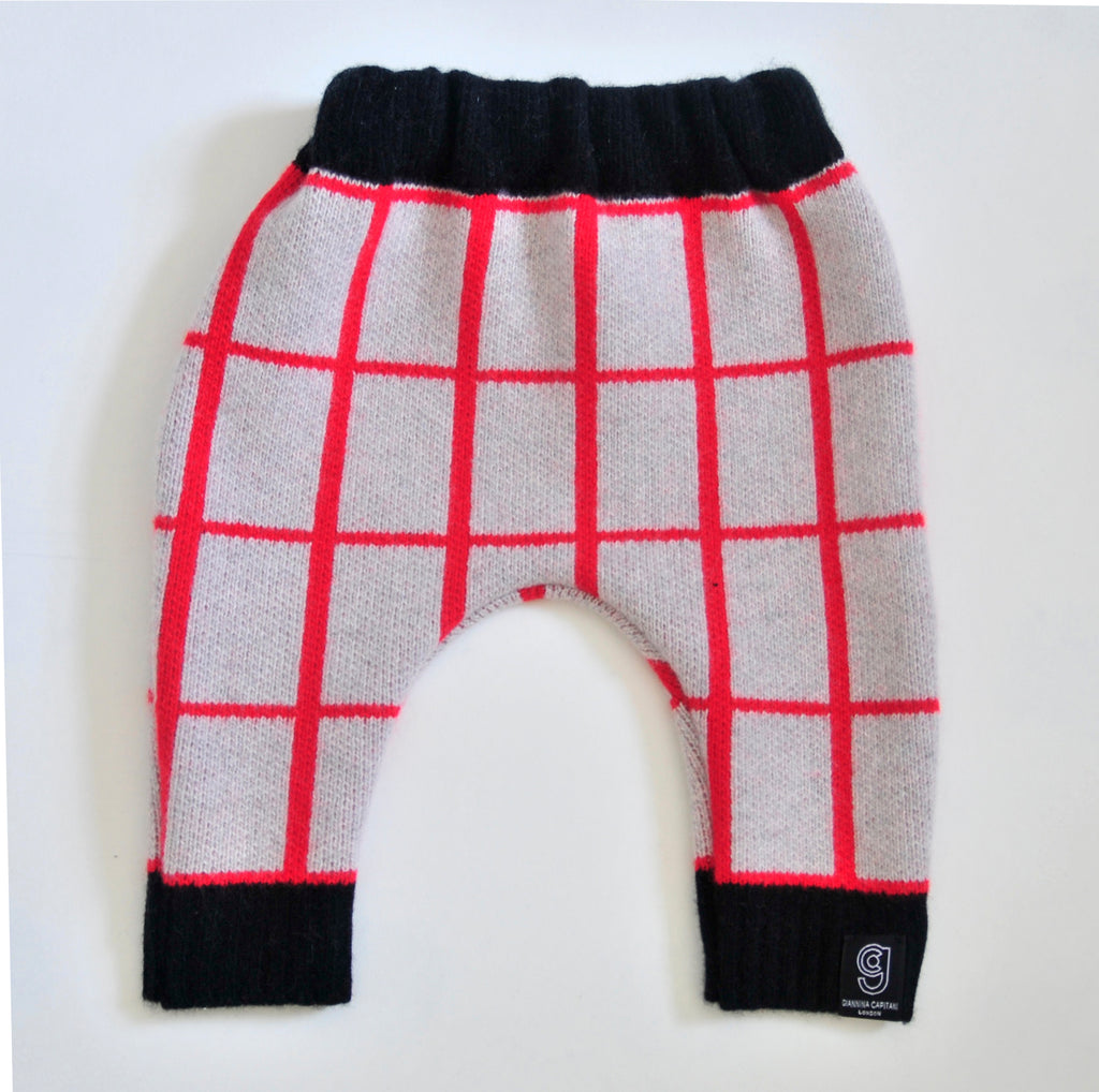 GRID BABY HAREM TROUSER IN GREY AND RED