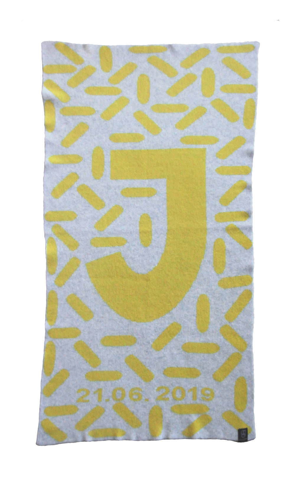 D.O.B ALPHABET BLANKET IN GREY AND YELLOW